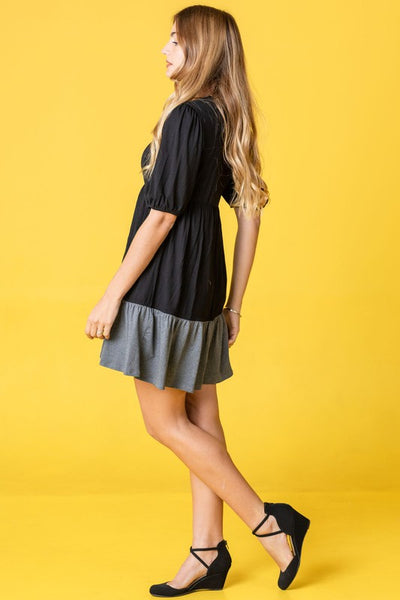 Two Tone Tiered Mini Dress - Pikemla