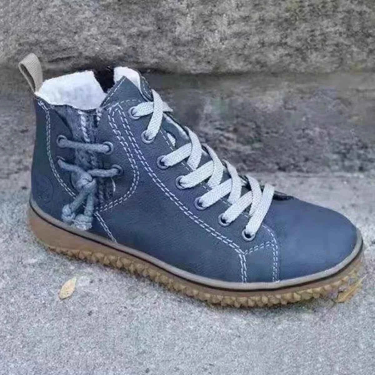 Faux Suede Lace-Up Ankle Boots with Warm Fleece Lining
