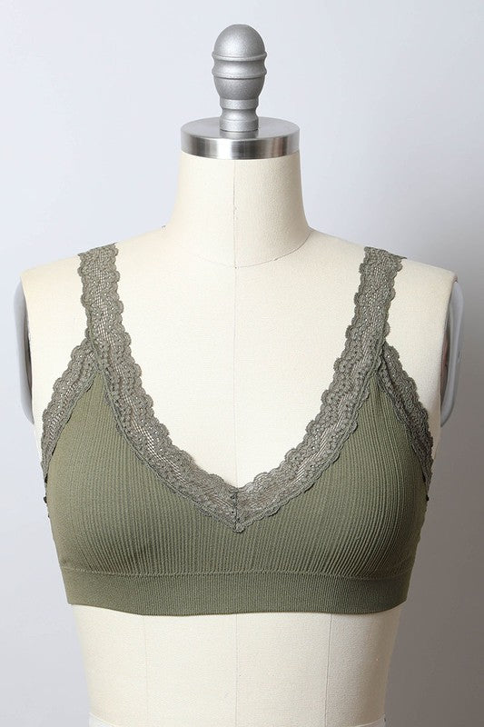 Lace Trim Padded Bralette - Pikemla