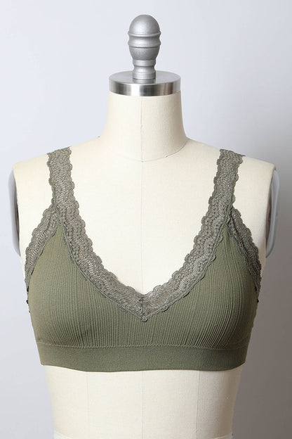 Lace Trim Padded Bralette - Pikemla