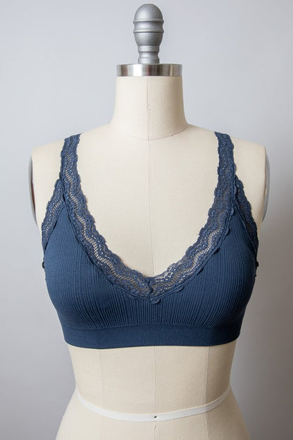 Lace Trim Padded Bralette - Pikemla