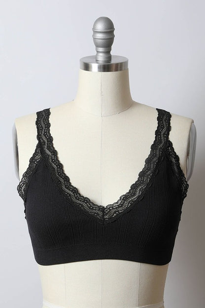 Lace Trim Padded Bralette - Pikemla