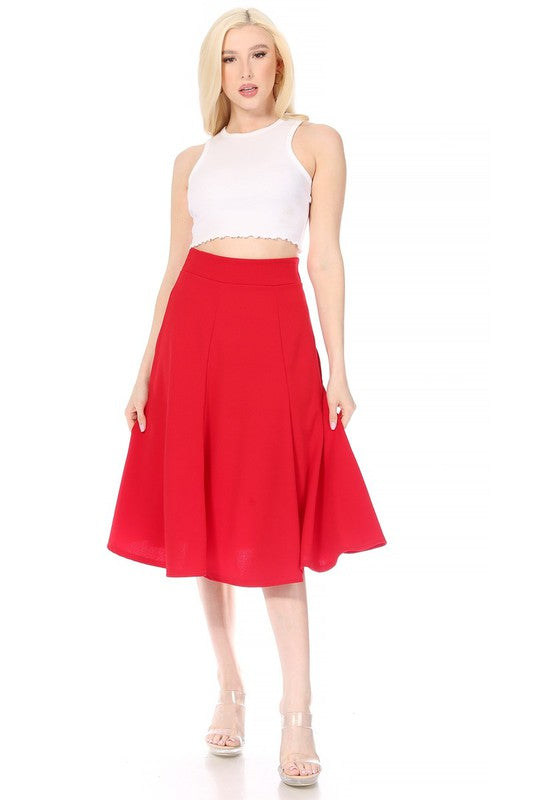 Banded Waist A-Line Midi Skirt