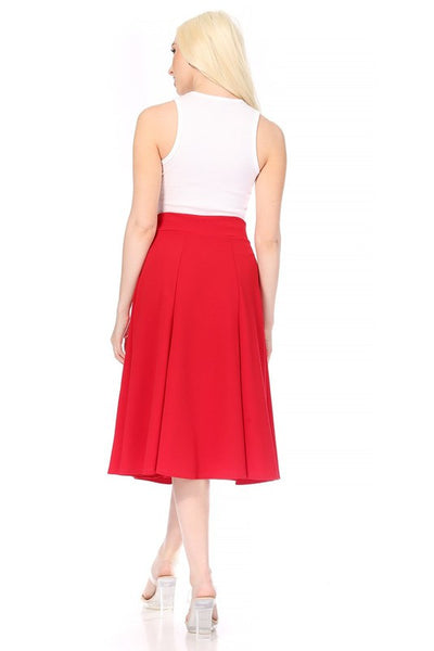 Banded Waist A-Line Midi Skirt - Pikemla