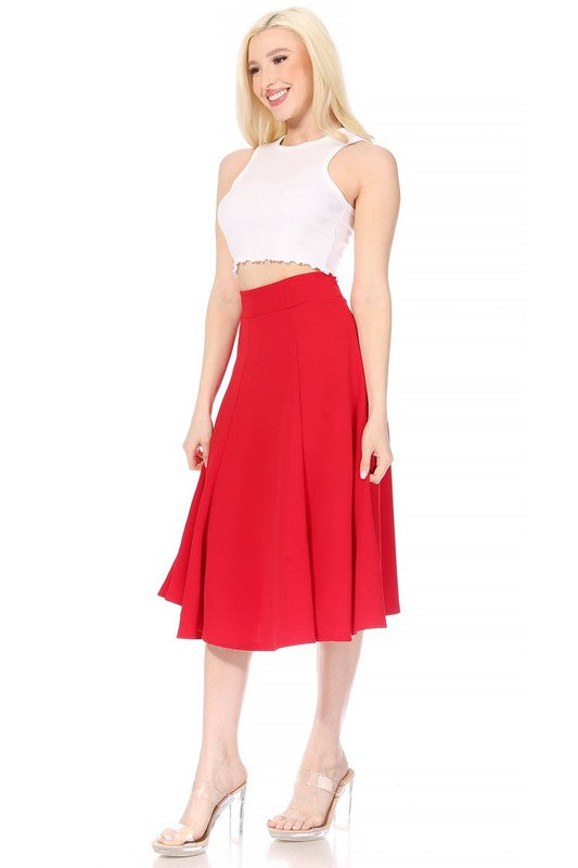 Banded Waist A-Line Midi Skirt - Pikemla