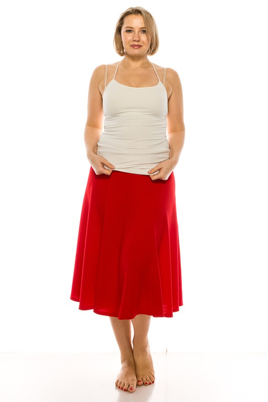 Banded Waist A-Line Midi Skirt -Plus Sized
