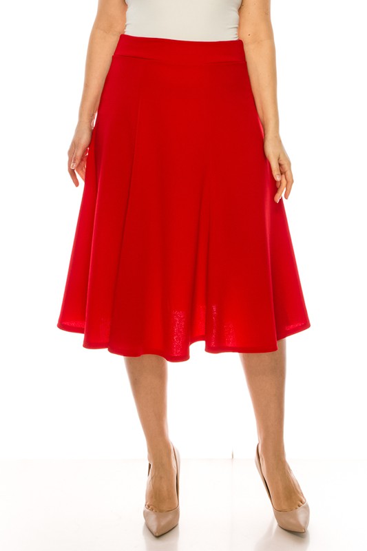 Banded Waist A-Line Midi Skirt -Plus Sized