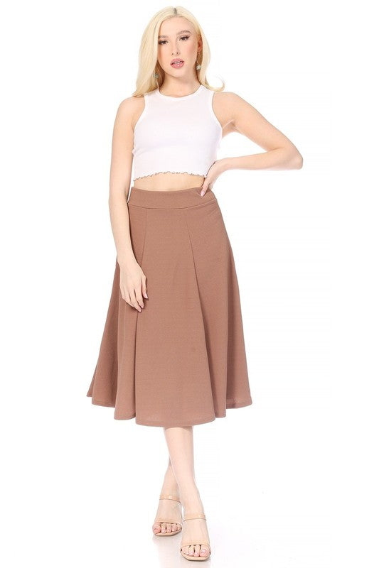 Banded Waist A-Line Midi Skirt - Pikemla