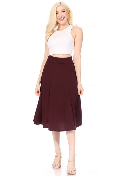 Banded Waist A-Line Midi Skirt - Pikemla