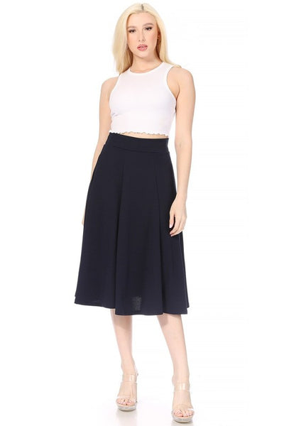 Banded Waist A-Line Midi Skirt - Pikemla