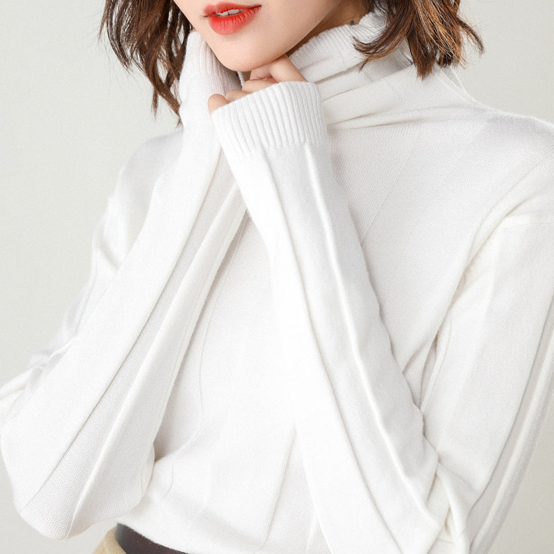 Chic Solid Color Turtleneck Pullover