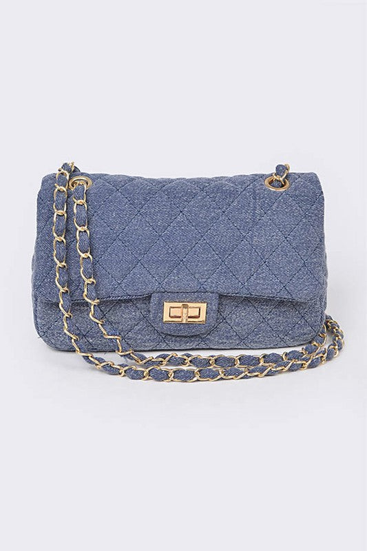 Denim Quilted Convertible Shoulder Bag - Pikemla