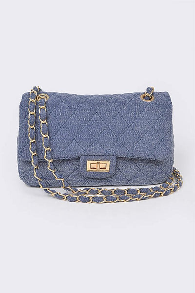 Denim Quilted Convertible Shoulder Bag - Pikemla