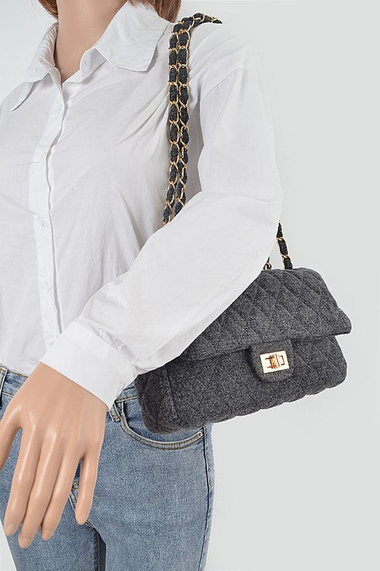 Denim Quilted Convertible Shoulder Bag - Pikemla