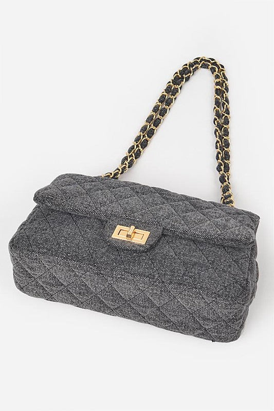 Denim Quilted Convertible Shoulder Bag - Pikemla