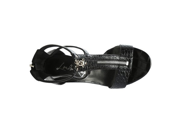 FELICITY Zip Up Croc Textured Sandals - Pikemla