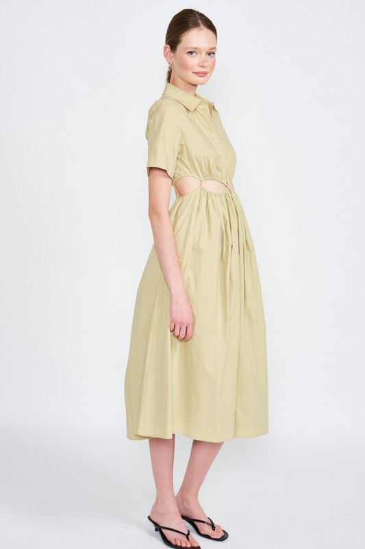 Collared Button Up Midi Dress - Pikemla