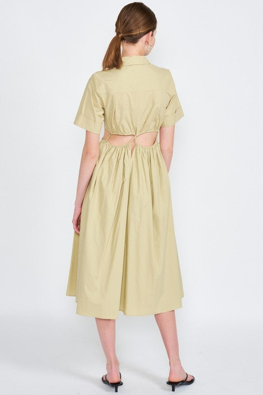 Collared Button Up Midi Dress - Pikemla