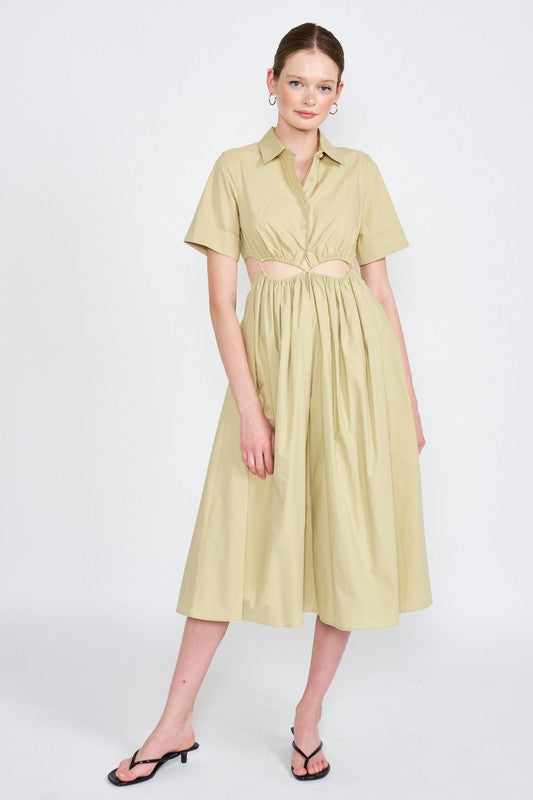 Collared Button Up Midi Dress - Pikemla