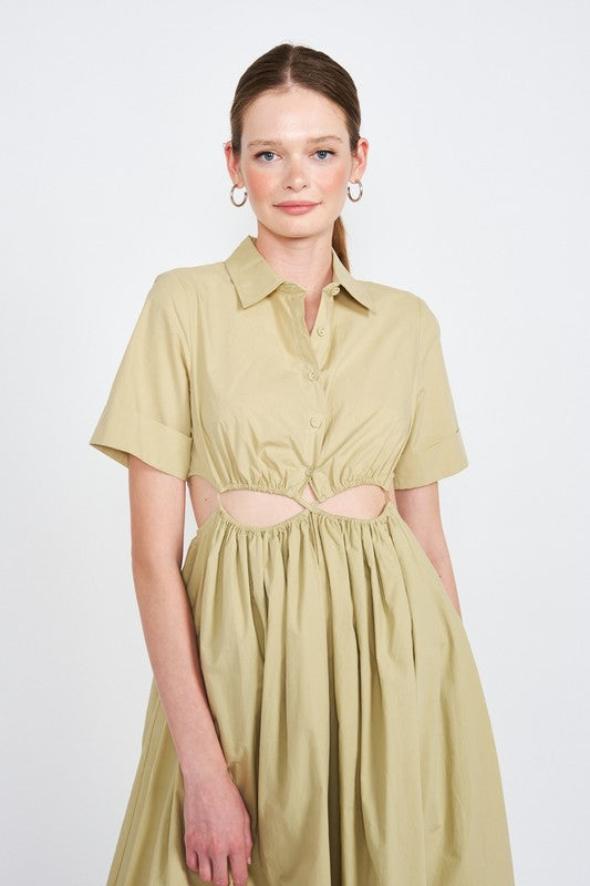 Collared Button Up Midi Dress - Pikemla