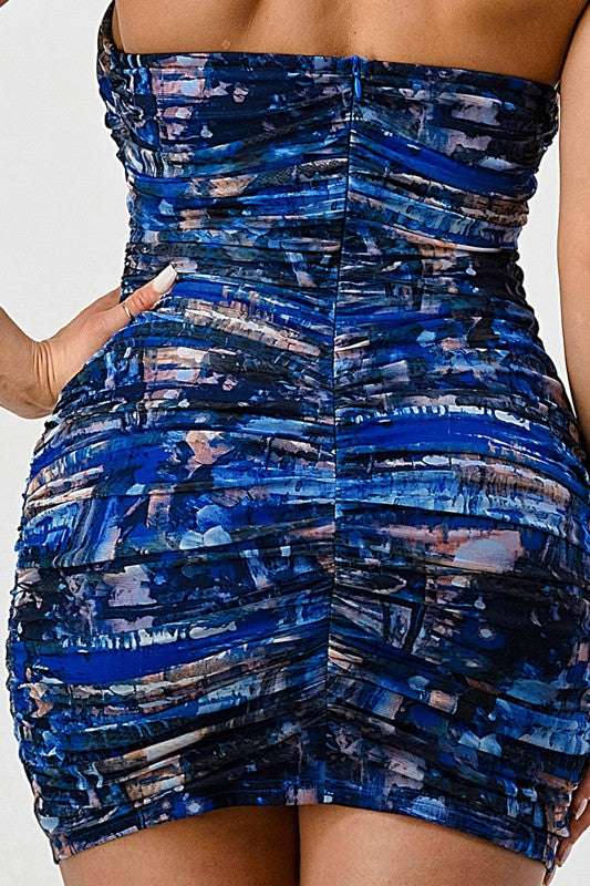 DEEP OCEAN PRINT MINI BODYCON DRESS - Pikemla