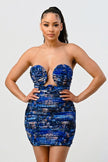 DEEP OCEAN PRINT MINI BODYCON DRESS - Pikemla
