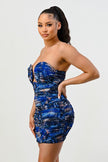 DEEP OCEAN PRINT MINI BODYCON DRESS - Pikemla