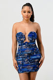 DEEP OCEAN PRINT MINI BODYCON DRESS - Pikemla