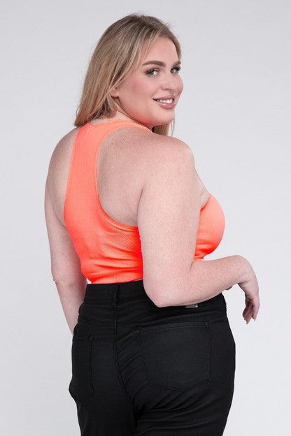 Ribbed Cropped Racerback Tank Top -Plus Sized - Pikemla