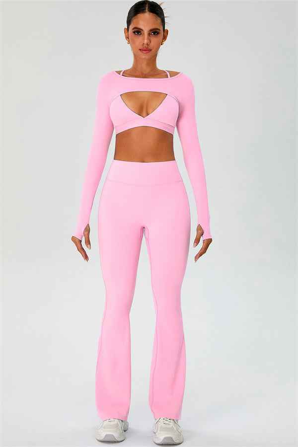 The Ember Sports Bra Crop Top Flared Leggings 3-Piece Set