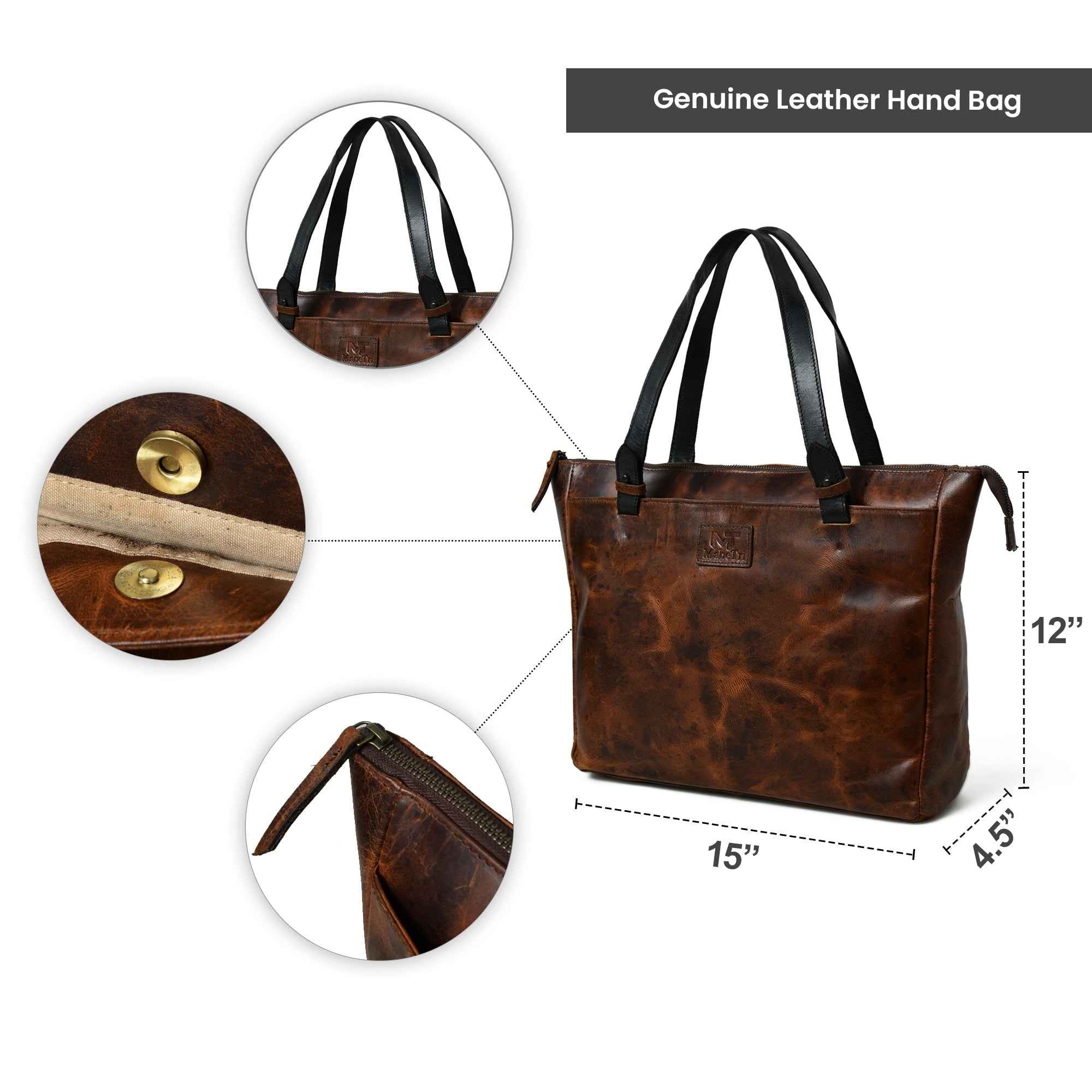 Portland Leather Tote with Zipper