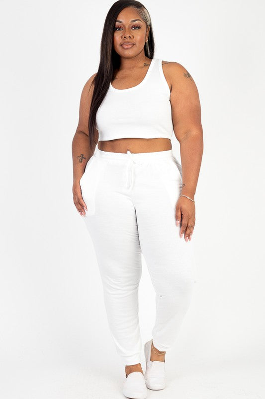 Plus French Terry Cropped Tank Top & Joggers Set - Pikemla
