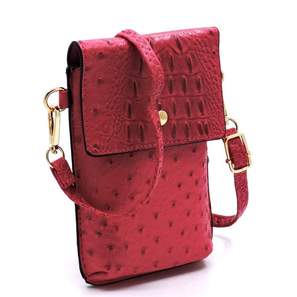 Ostrich Croc Crossbody Phone Purse - Pikemla