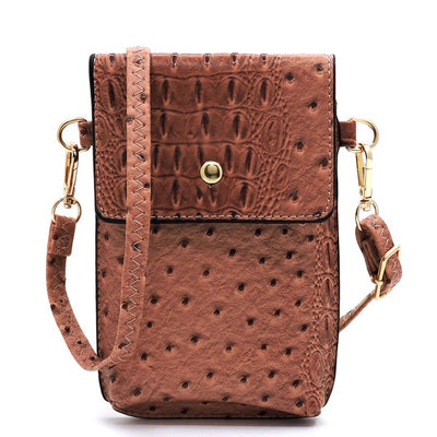 Ostrich Croc Crossbody Phone Purse - Pikemla