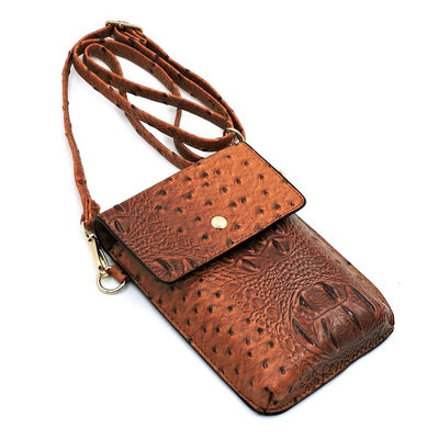 Ostrich Croc Crossbody Phone Purse - Pikemla