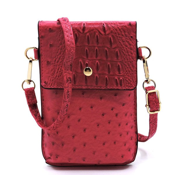 Ostrich Croc Crossbody Phone Purse - Pikemla