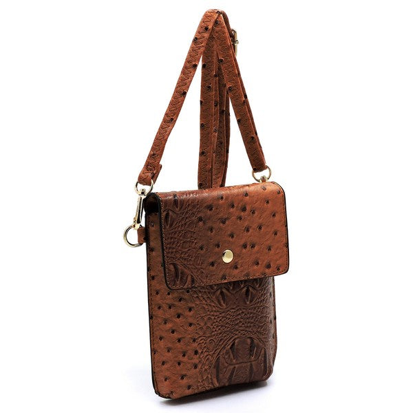 Ostrich Croc Crossbody Phone Purse - Pikemla