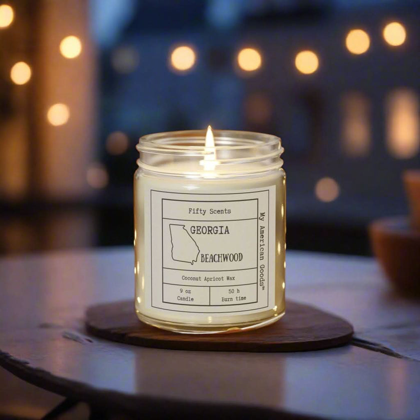 Georgia - Cozy Scented Candles - Coconut Apricot Wax - Beachwood Fragrance