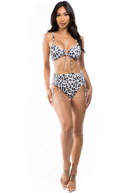 Drawstring Leopard Printed Bikini Set - Pikemla