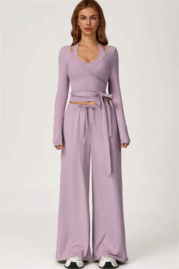 The Sprint Long Sleeve Crop Top Halter Tank Top Sweatpants 3-Piece Set