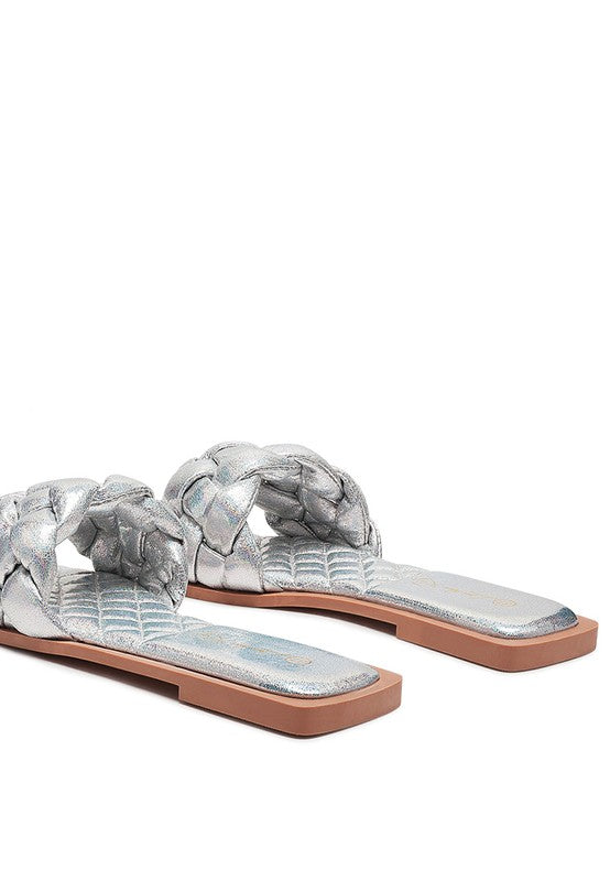 MARCUE PATENT PU QUILTED SLIDES IN WOVEN STRAPS - Pikemla