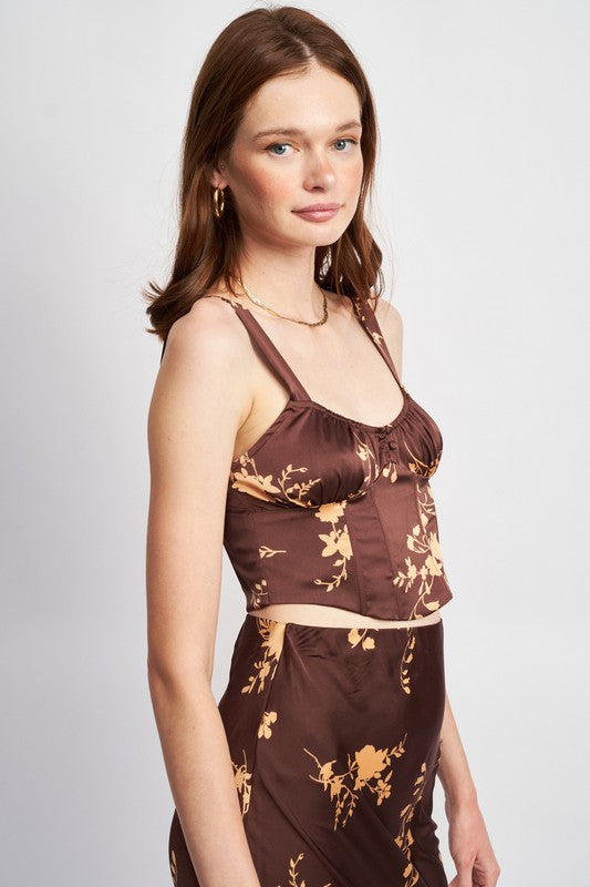Cropped Floral Ruched Bustier Top - Pikemla