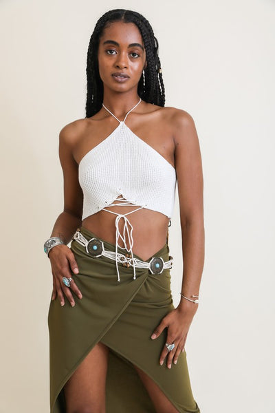 Lace Up Halter Knit Bralette - Pikemla