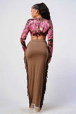 Athina floral print crop top and tassel skirt set