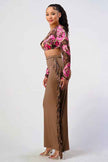 Athina floral print crop top and tassel skirt set