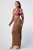 Athina floral print crop top and tassel skirt set