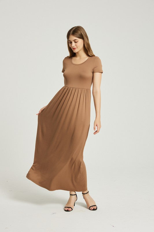 Taupe Maxi Dress With Pockets - Pikemla