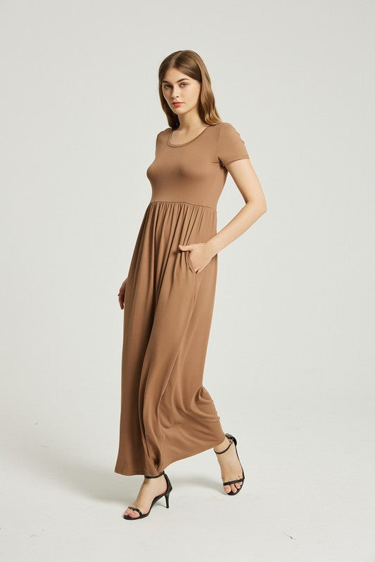 Taupe Maxi Dress With Pockets - Pikemla