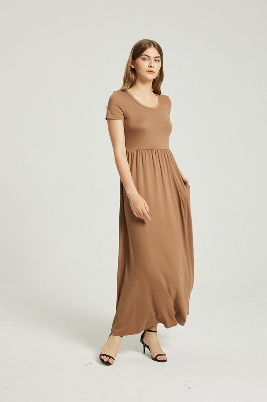 Taupe Maxi Dress With Pockets - Pikemla