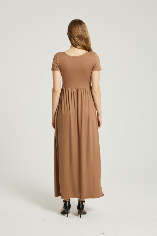 Taupe Maxi Dress With Pockets - Pikemla